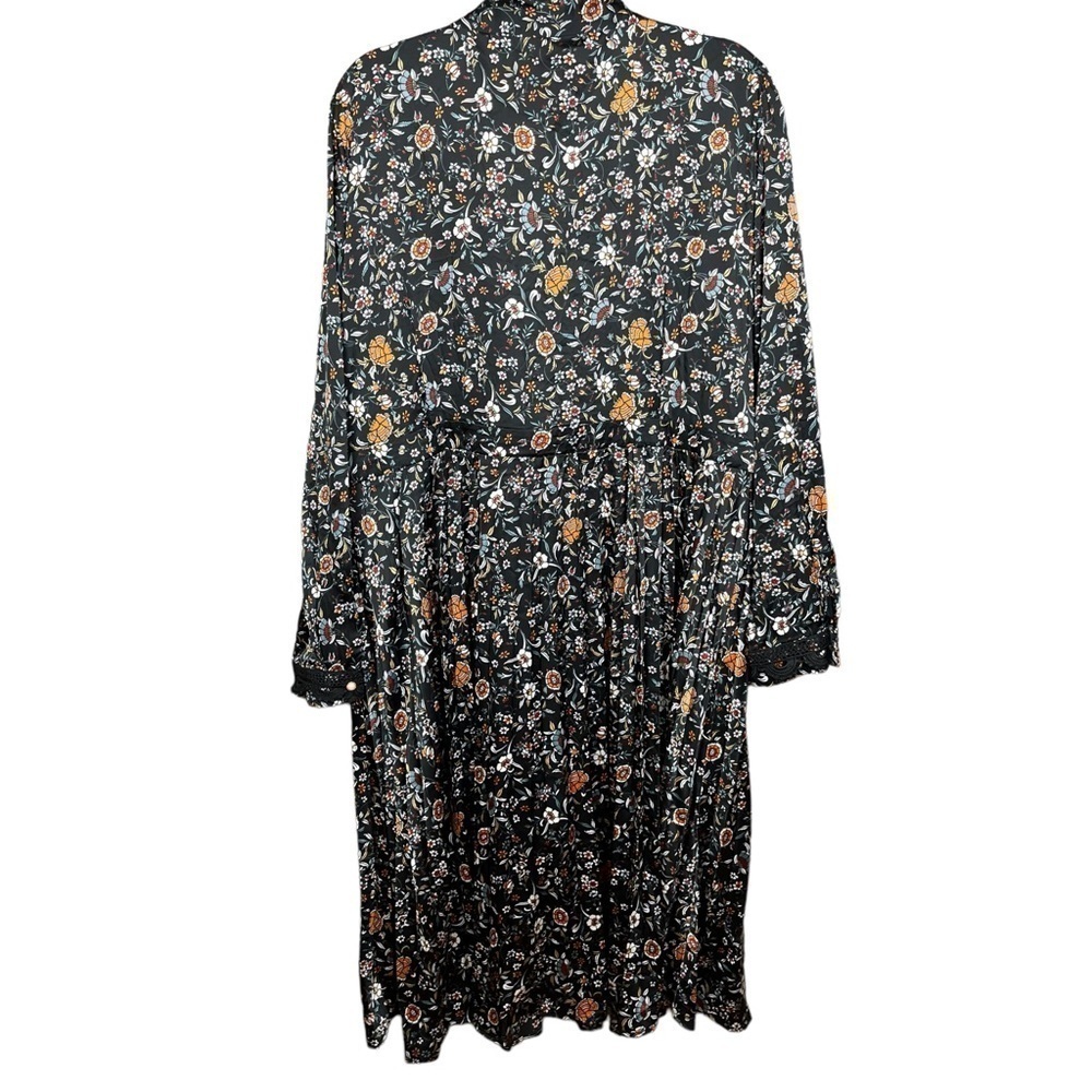 DALIA Macphee Floral Pleated Long Sleeve Midi Dress Black‎ Size 3x New - Picture 4 of 15